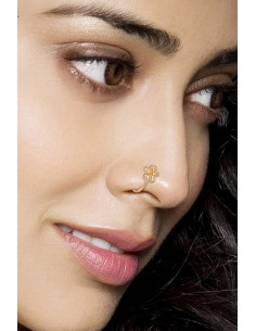 Cercel ear cuff minimal, piercing fals pentru nas, floare dubla cu cristale 2