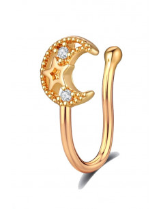Cercel ear cuff minimal, piercing fals pentru nas, semiluna cu stelute si cristale 2