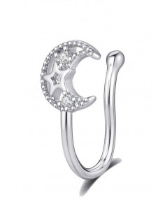 Cercel ear cuff minimal, piercing fals pentru nas, semiluna cu stelute si cristale
