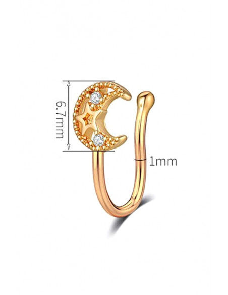 Cercel ear cuff minimal, piercing fals pentru nas, semiluna cu stelute si cristale