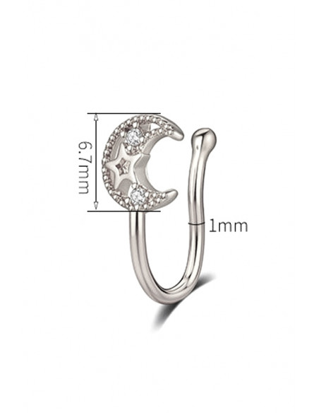 Cercel ear cuff minimal, piercing fals pentru nas, semiluna cu stelute si cristale