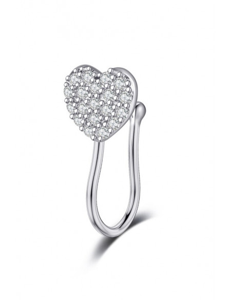 Cercel ear cuff minimal, piercing fals pentru nas, inimioara cu cristale mici
