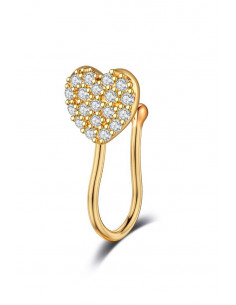 Cercel ear cuff minimal, piercing fals pentru nas, inimioara cu cristale mici