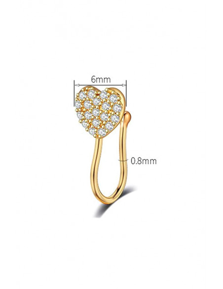 Cercel ear cuff minimal, piercing fals pentru nas, inimioara cu cristale mici