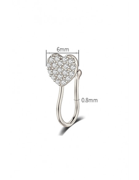Cercel ear cuff minimal, piercing fals pentru nas, inimioara cu cristale mici