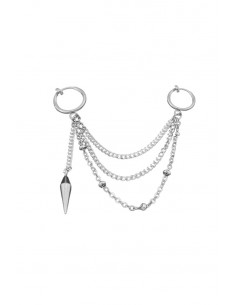 Cercel ear cuff punk cu prindere dubla, trei lantisoare si tep metalic
