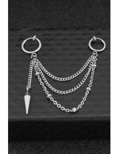 Cercel ear cuff punk cu prindere dubla, trei lantisoare si tep metalic 2