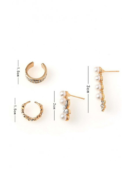 Set elegant de cercei si ear cuff, verigute si floricele, cu cristale si perle