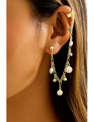 Ear cuff elegant, lantisor lung cu perle in rama metalica si cristale