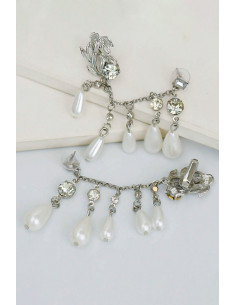 Cercel ear cuff elegant, crin, lantisor cu perle mari si cristale si prindere dubla 2