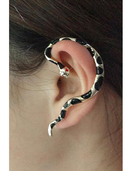Cercel ear cuff, model sarpe auriu cu pete negre si ochi rosii