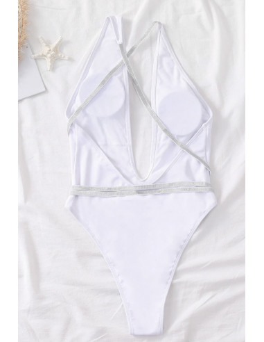 Costum de baie intreg, asimetric, decolteu adanc si bretele lungi elastice
