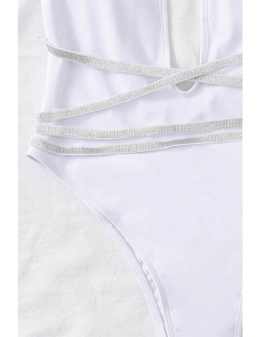 Costum de baie intreg, asimetric, decolteu adanc si bretele lungi elastice