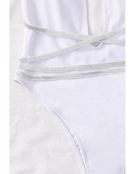 Costum de baie intreg, asimetric, decolteu adanc si bretele lungi elastice