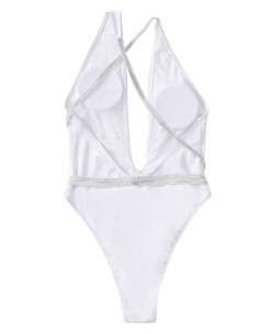 Costum de baie intreg, asimetric, decolteu adanc si bretele lungi elastice 2