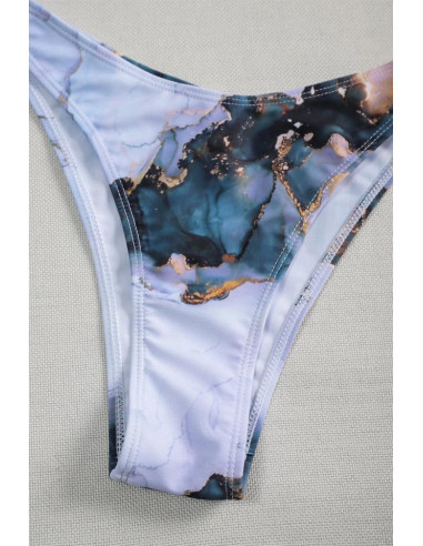 Costum de baie trei piese, imprimeu abstract, cu top cu maneci lungi, semitransparent