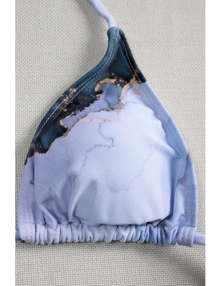 Costum de baie trei piese, imprimeu abstract, cu top cu maneci lungi, semitransparent