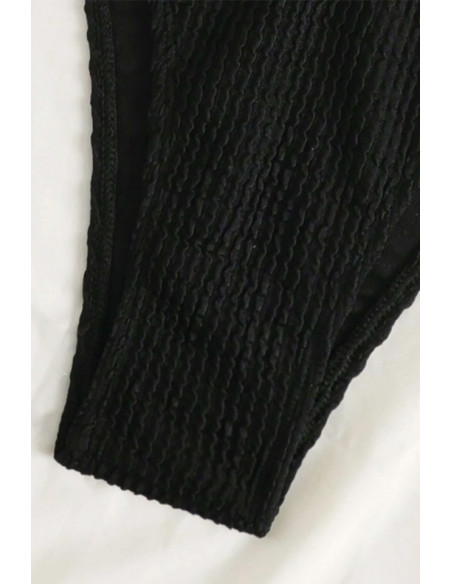 Costum de baie doua piese, din ribbed jersey, bustiera legata incrucisat si slip ingust