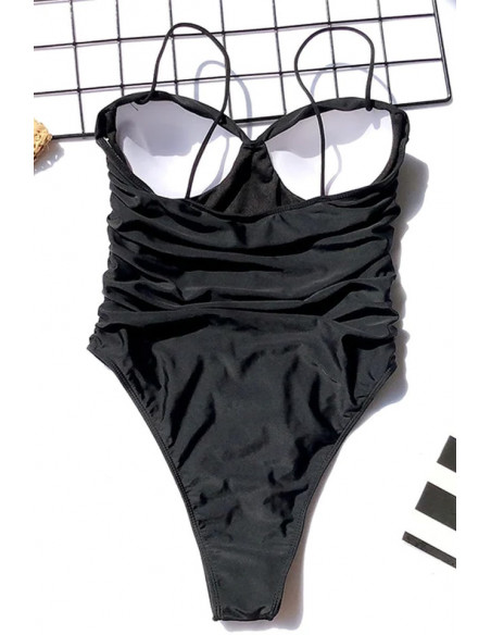 Costum de baie intreg, incretit, cupe push-up si sold inalt