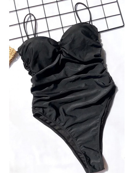 Costum de baie intreg, incretit, cupe push-up si sold inalt