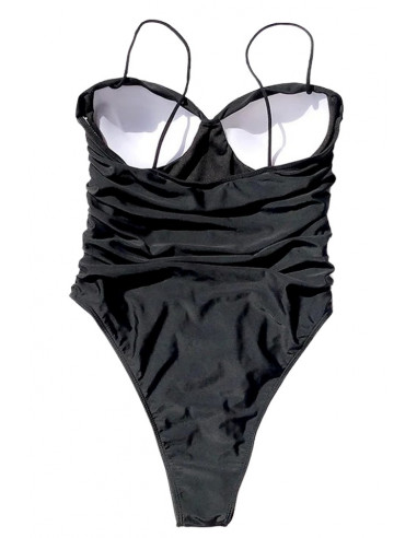Costum de baie intreg, incretit, cupe push-up si sold inalt