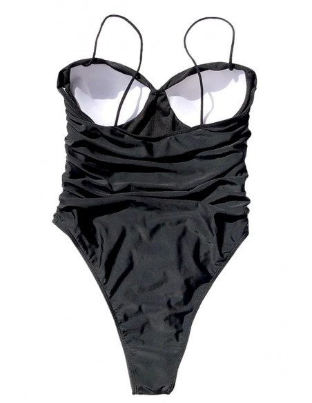 Costum de baie intreg, incretit, cupe push-up si sold inalt