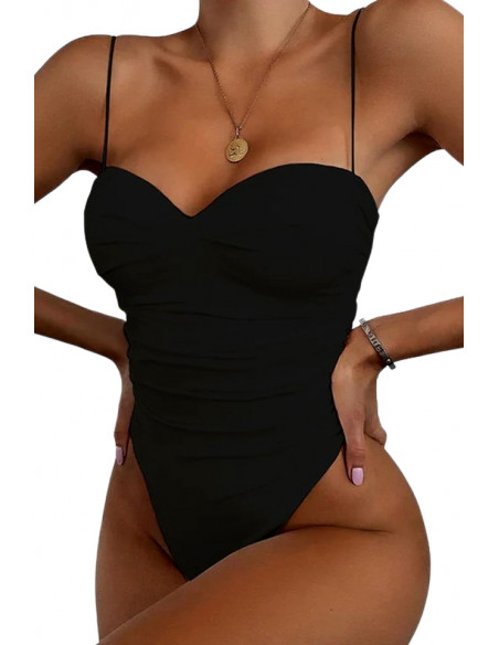 Costum de baie intreg, incretit, cupe push-up si sold inalt