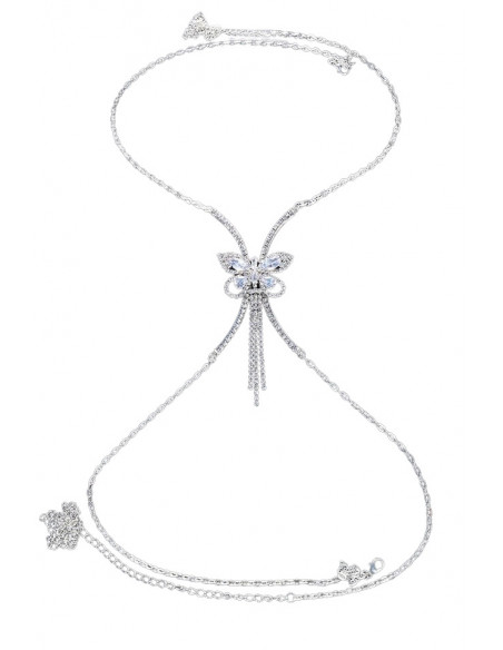 Lant pentru corp elegant, semicercuri si fluture cu cristale mari