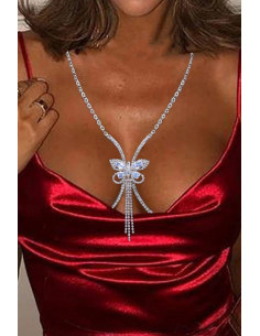 Lant pentru corp elegant, semicercuri si fluture cu cristale mari