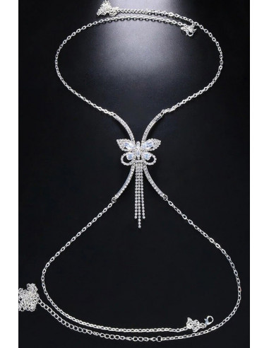 Lant pentru corp elegant, semicercuri si fluture cu cristale mari