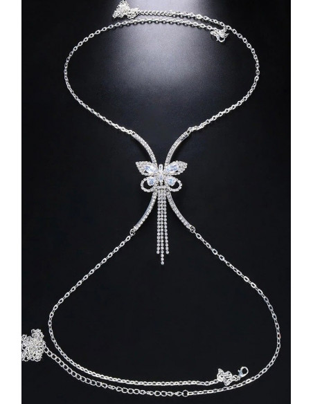 Lant pentru corp elegant, semicercuri si fluture cu cristale mari