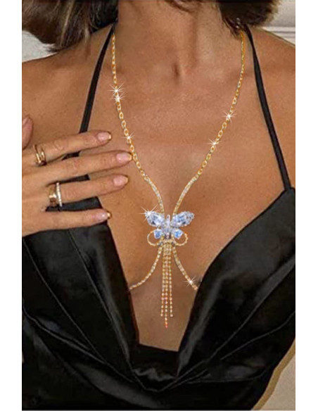 Lant pentru corp elegant, semicercuri si fluture cu cristale mari