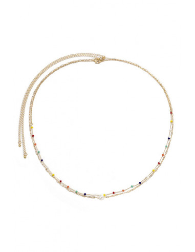 Set de doua lanturi de talie, cu margelute colorate, zale alungite si perla