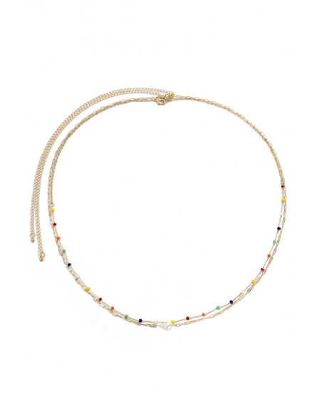 Set de doua lanturi de talie, cu margelute colorate, zale alungite si perla