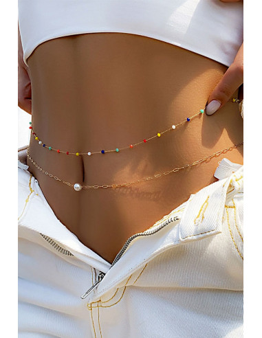 Set de doua lanturi de talie, cu margelute colorate, zale alungite si perla