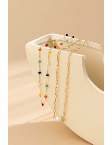 Set de doua lanturi de talie, cu margelute colorate, zale alungite si perla