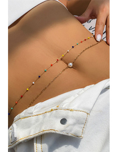 Set de doua lanturi de talie, cu margelute colorate, zale alungite si perla