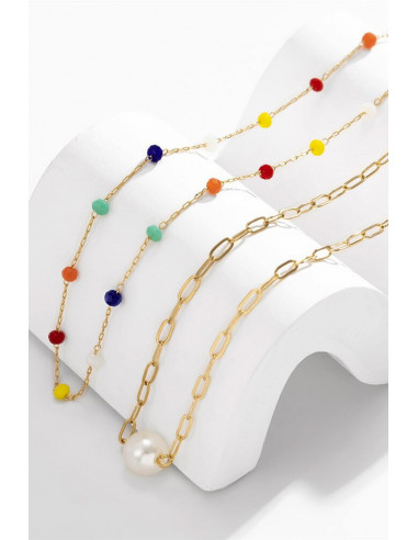 Set de doua lanturi de talie, cu margelute colorate, zale alungite si perla
