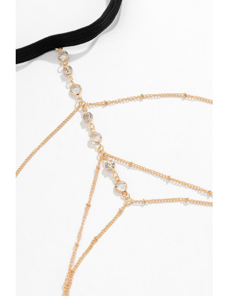 Lant pentru picior cu trei lantisoare cu bilute si cristale transparente