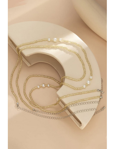 Set de doua lanturi de talie, siraguri de margelute aurii si perle