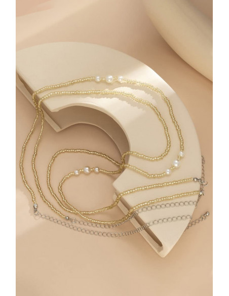 Set de doua lanturi de talie, siraguri de margelute aurii si perle