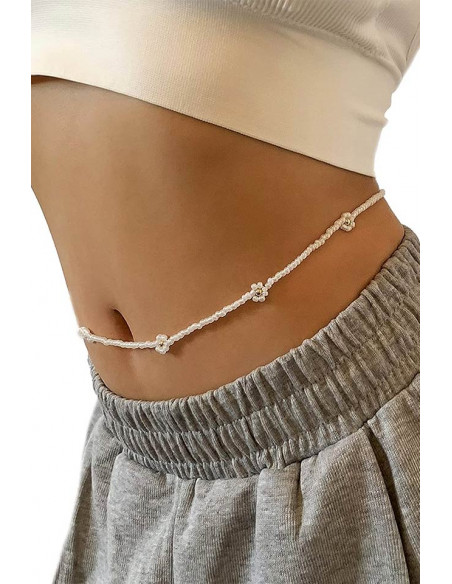 Lant de corp pentru talie, sirag de margelute mici si flori
