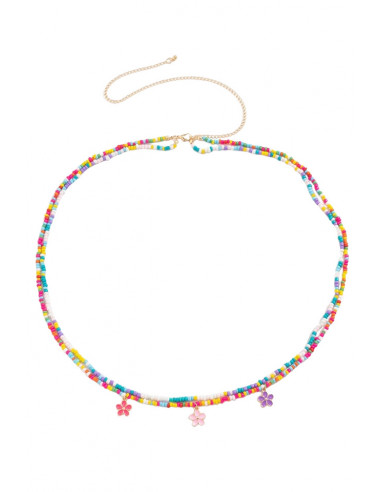 Set de doua lanturi de talie, cu margelute colorate si 3 floricele metalice, pictate