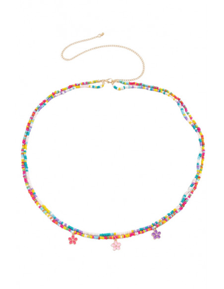 Set de doua lanturi de talie, cu margelute colorate si 3 floricele metalice, pictate