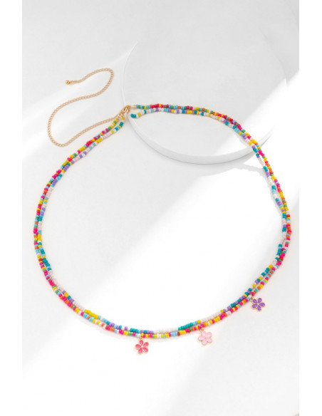 Set de doua lanturi de talie, cu margelute colorate si 3 floricele metalice, pictate