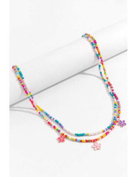Set de doua lanturi de talie, cu margelute colorate si 3 floricele metalice, pictate
