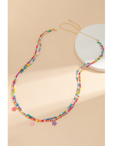 Set de doua lanturi de talie, cu margelute colorate si 3 floricele metalice, pictate