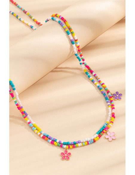 Set de doua lanturi de talie, cu margelute colorate si 3 floricele metalice, pictate