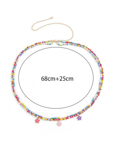 Set de doua lanturi de talie, cu margelute colorate si 3 floricele metalice, pictate
