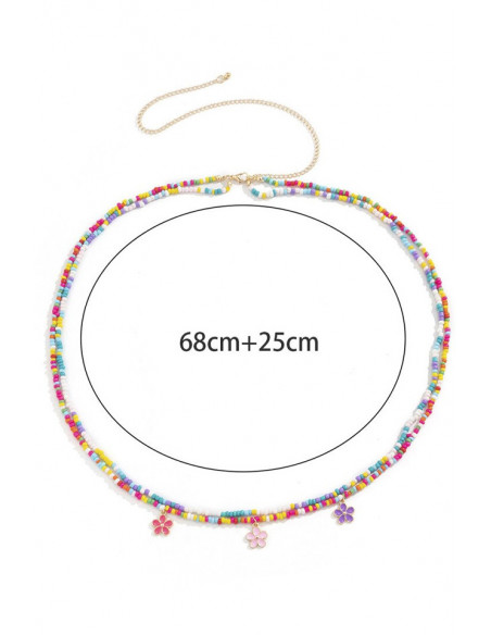 Set de doua lanturi de talie, cu margelute colorate si 3 floricele metalice, pictate